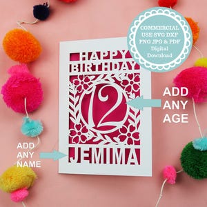 Birthday Card SVG - Add Any Age Cricut Birthday Card SVG for Insert Card, Cricut or Laser Cutting Files