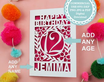 Birthday Card SVG - Add Any Age Cricut Birthday Card SVG for Insert Card, Cricut or Laser Cutting Files