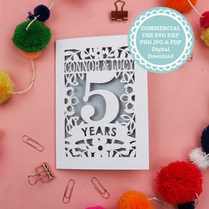5th Anniversary papercut Card SVG For Cricut or Laser Cutting