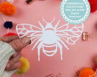 Bee Paper Cut Template SVG Files For Cricut or Laser Cutting, PDF for Hand Paper Cutting