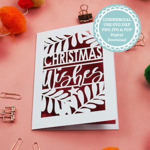 SVG COMMERCIAL USE Christmas Wishes Card Papercut Template, File for Cricut, Digital Download, gift or card