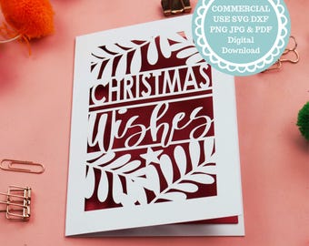 SVG COMMERCIAL USE Christmas Wishes Card Papercut Template, File for Cricut, Digital Download, gift or card