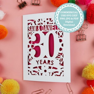 Tarjeta SVG personalizable del 30.º aniversario para insertar en Cricut o cortar con láser