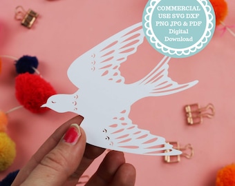 SVG PNG PDF Bird Papercut, Digital Download File for Laser, Hand cutting or Cricut Template, Personal Use Diy Gift