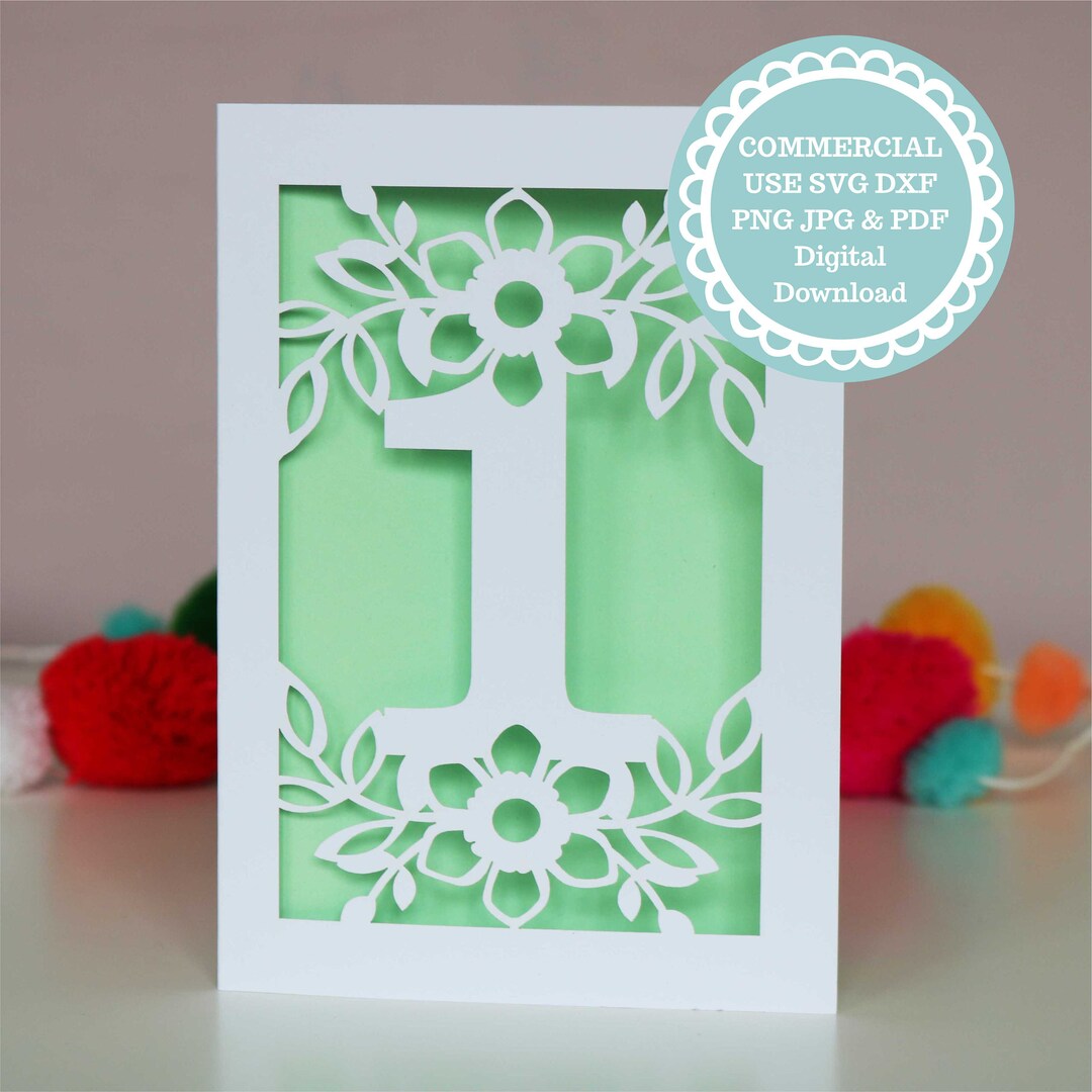 SVG PDF DXF 1st Birthday Card Papercut Template, Age 1 Card Svg File ...