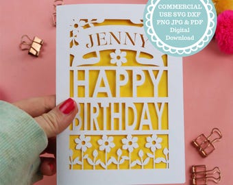 Personalised Birthday Card Papercut Template, File for Cricut, Digital Download, gift or card SVG DXF and PNG