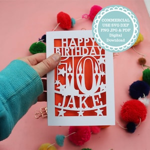 Personalised 10th Birthday Card SVG Papercut Template