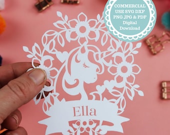 Einhorn SVG, Papercut Einhorn Vorlage für Cricut, Laser oder Hand Papierschnitt
