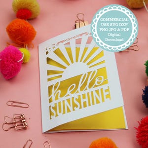 Hallo Sonnenschein Karte Papierschnitt Vorlage, SVG-Datei für Cricut, digitaler Download