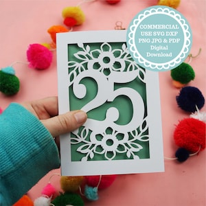 25e carte d'anniversaire SVG pour carte d'insertion Cricut