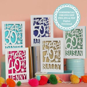 PAQUETE SVG Plantillas de tarjetas de cumpleaños Uso comercial