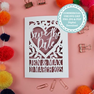 SVG KOMMERZIELLE NUTZUNG Personalisierte Save The Date Hochzeitskarte Papierschnitt Vorlage, Cricut SVG, digitaler Download, Cricut Kartenherstellung