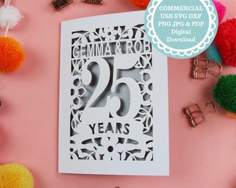 25th Anniversary Card SVG for Cricut or Laser Cutting