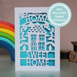 SVG PDF Home Sweet Home Card Papercut Template, SVG File for Cricut, Digital Download image 1