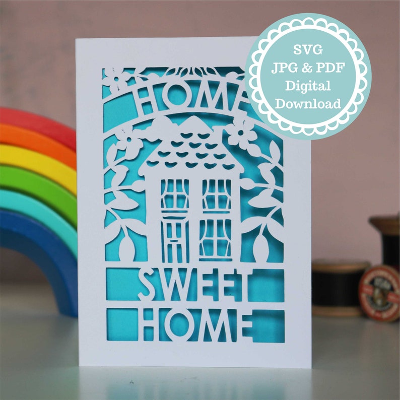 SVG PDF Home Sweet Home Card Papercut Template, SVG File for Cricut, Digital Download image 1