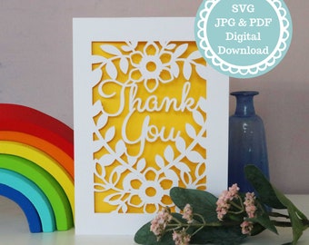 SVG PDF Thank You Card Papercut Template, SVG File for Cricut, Digital Download