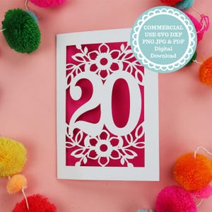 20th Birthday Card SVG For Cricut or Laser Cutting, Paper Cut Card Templates