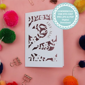 2. Geburtstag Papierschnitt Karte SVG für Cricut oder Laserschneiden