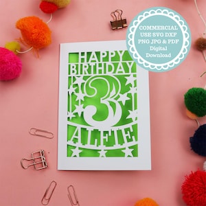 File di inserimento della scheda SVG per il 3° compleanno per Cricut o taglio laser