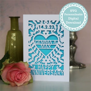 SVG PDF Personalised Anniversary Card Papercut Template, File for Cricut, Laser cutting, Digital Download