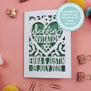 Unique Wedding Invitation SVG, Papercut Wedding Stationery For Cricut