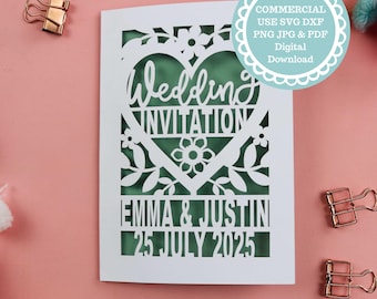 Convite de casamento exclusivo SVG, papelaria de casamento recortada para Cricut