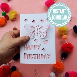 3D Butterfly Birthday Card Cricut SVG - Pop Out 3D Insert Card Template