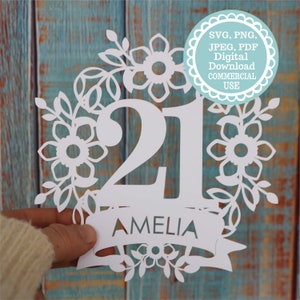 Papercut Template 21 Floral Wreath for Commercial Use, Birthday Gift Digital Download SVG PDF PNG Jpeg