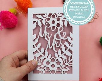 SVG Mr & Mrs Wedding Card Papercut Template, Card Making File for Cricut, Digital Download