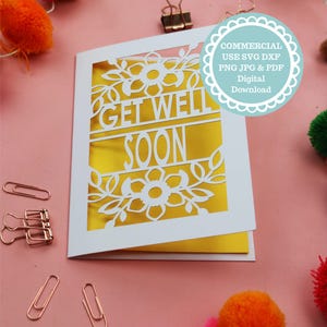 PDF SVG Get Well Soon carte modèle Papercut, fichier SVG pour Cricut, téléchargement numérique