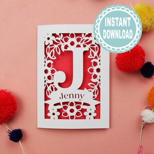 Carte Cricut SVG - modèle de carte à insertion initiale J