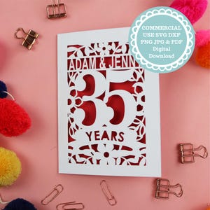 35e anniversaire carte SVG pour la découpe Cricut ou laser, usage commercial