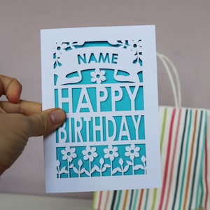 Personalised Birthday Card Papercut Template, File for Cricut, Digital Download, gift or card SVG DXF and PNG