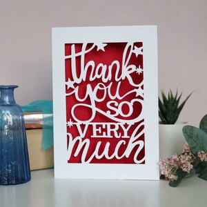 A Cricut card SVG. Card says Thank you so very much with stars
