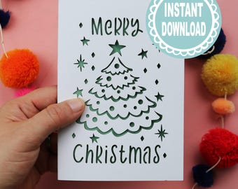 Christmas Card SVG For Cricut or Laser Cutting - Christmas Tree Design
