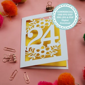24th Birthday Card SVG for Papercut Cricut Insert Card