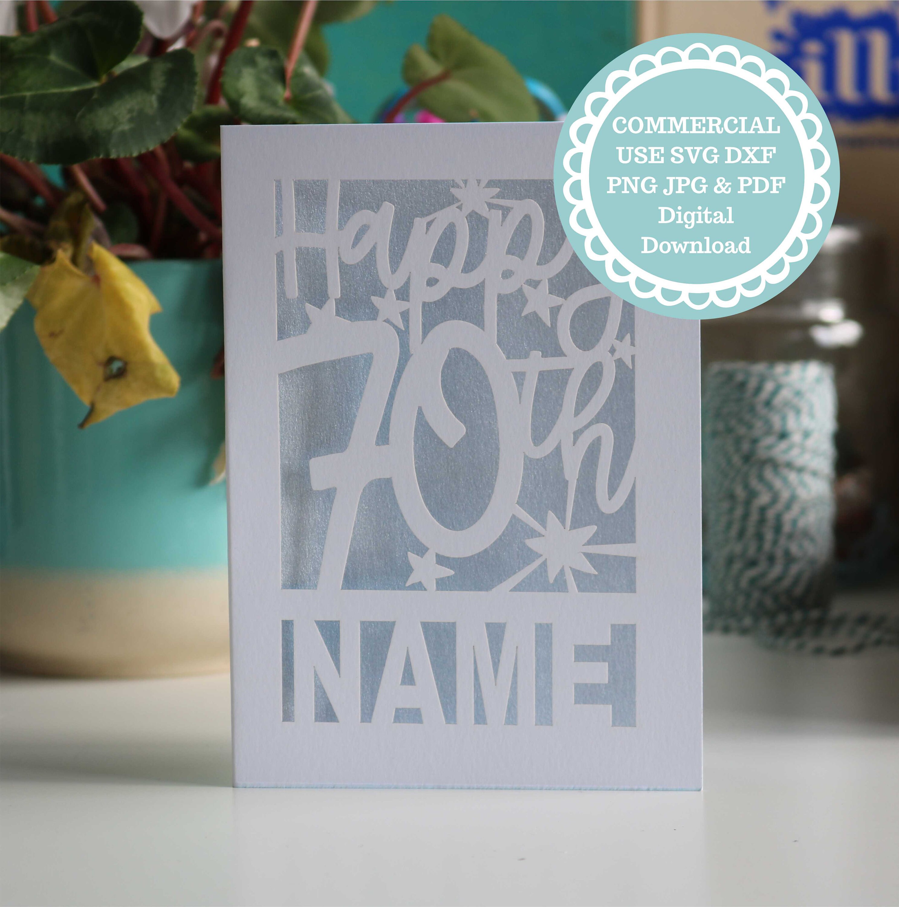 SVG PDF Personalised 70th Birthday Card Papercut Template, Age 70 Card ...