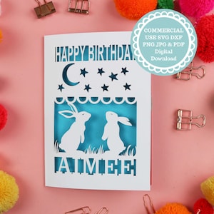 Papercut Bunny Birthday Card SVG For Cricut Or Laser Cutting