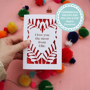 USAGE COMMERCIAL SVG modèle Papercut carte coeur feuillu personnalisé, fichier pour Cricut, téléchargement numérique, fichier de carte de voeux pour toute occasion