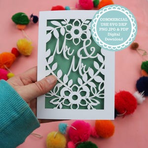 SVG PDF Mr and Mr Wedding Card Papercut Template, File for Cricut, Laser cutting, Digital Download, LGBTQ, Gay, Same Sex Couple