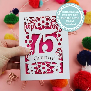 Modèle Papercut SVG personnalisé 75e anniversaire, 75 ans fichier pour Cricut, téléchargement numérique