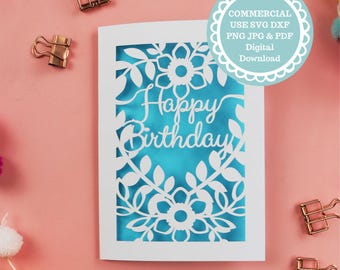 Happy Birthday Card SVG, eenvoudig verjaardagskaartbestand voor Cricut