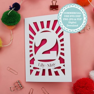 Papercut 2nd Birthday Card SVG For Cricut or Laser Cutting