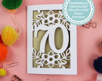 SVG 70th Birthday Card Papercut Template, age 70 card SVG File for Cricut, Digital Download