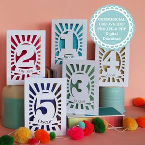 Paquete de tarjetas de cumpleaños SVG de Cricut: plantillas de corte láser personalizadas de 1 a 5 tarjetas de cumpleaños Sunbeam (uso comercial permitido).