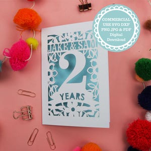 Tarjeta de inserción para el segundo aniversario de bodas (Cricut SVG)