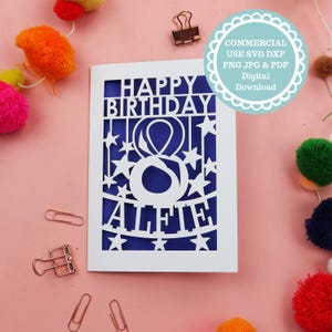 8th Birthday Papercut Insert Card SVG For Cricut Or Laser Cutting