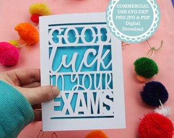 SVG Good Luck in Your Exams Card Papercut Template, SVG File for Cricut, Digital Download