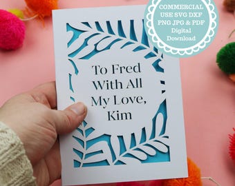 SVG COMMERCIAL USE Personalised Leafy Circle Card Papercut Template, File for Cricut, Digital Download, Greeting Card file for Any Occasion