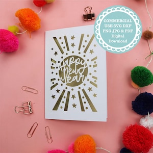 Bonne année, carte Cricut, cartes papier découpées SVG